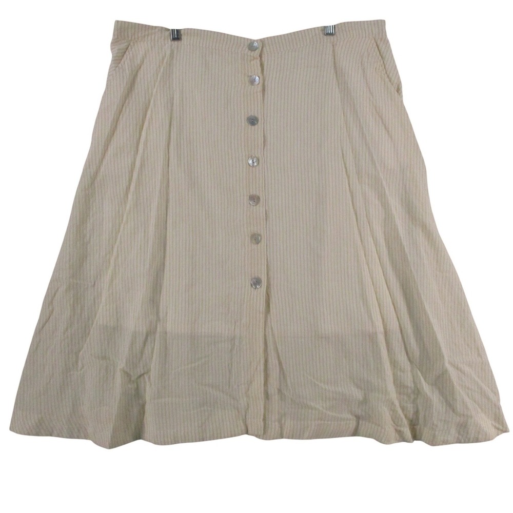 NY Collection Woman Yellow White Striped Button Front Skirt 2X
